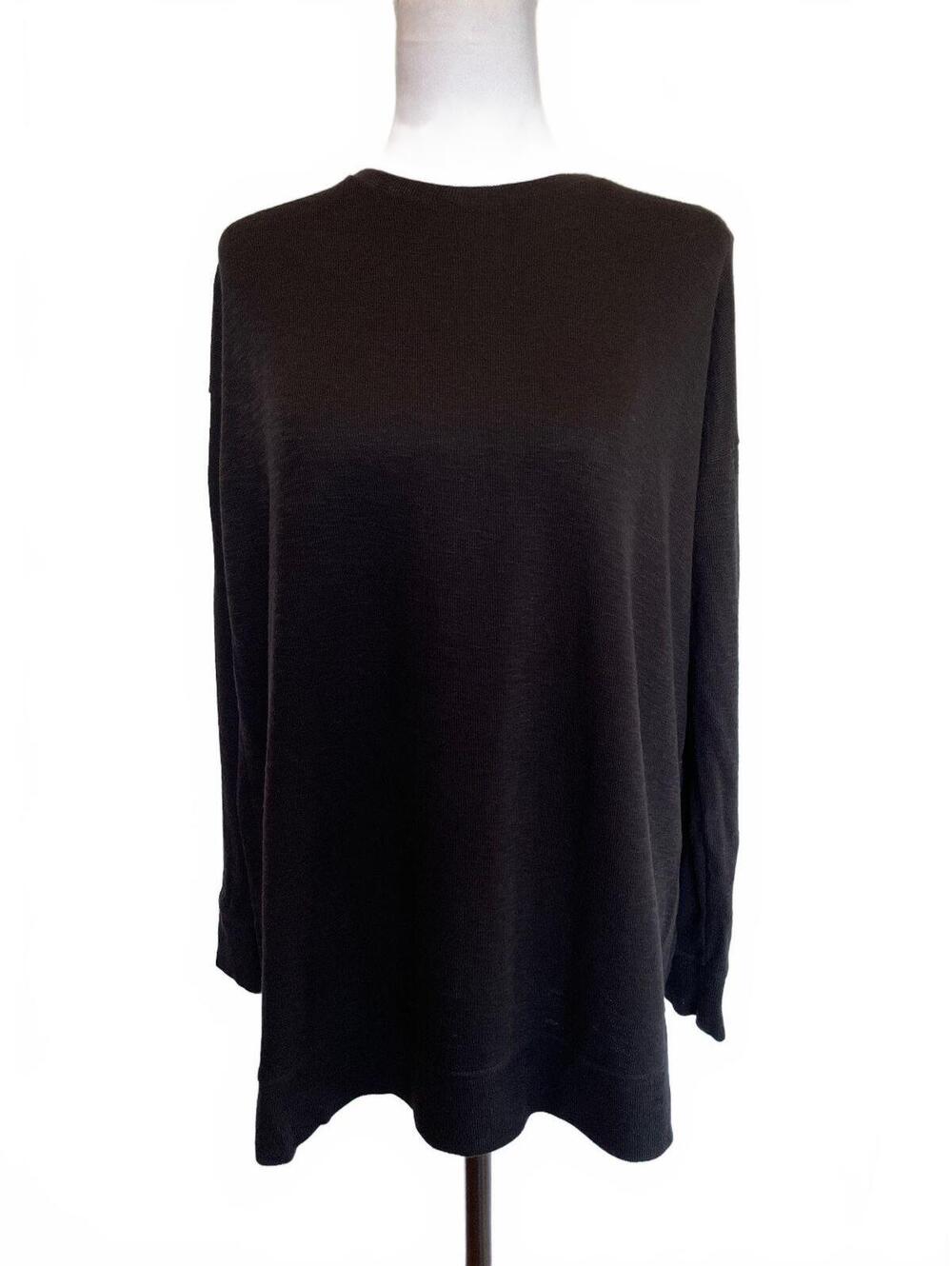 Eileen Fisher Black Cotton Oversized Tunic Top XXS Long Sleeve Minimalist Chic